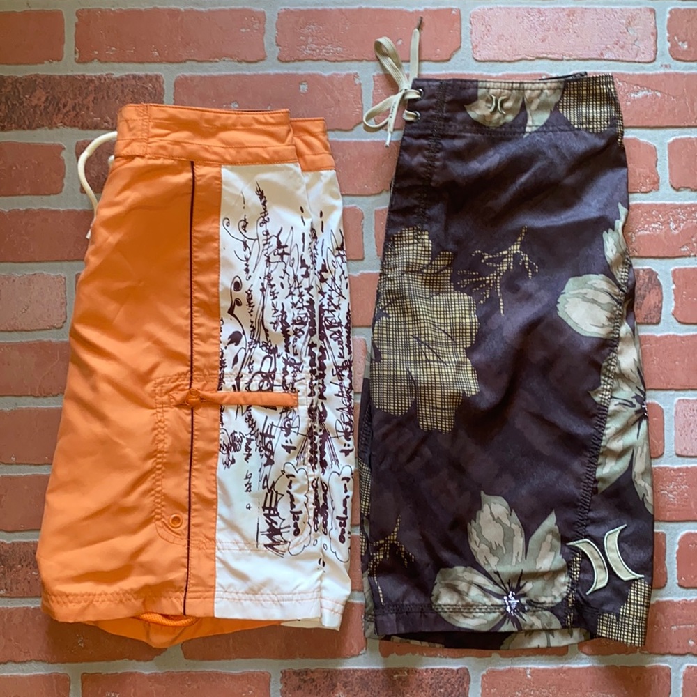 Hurley Orange and Black Floral Board Shorts